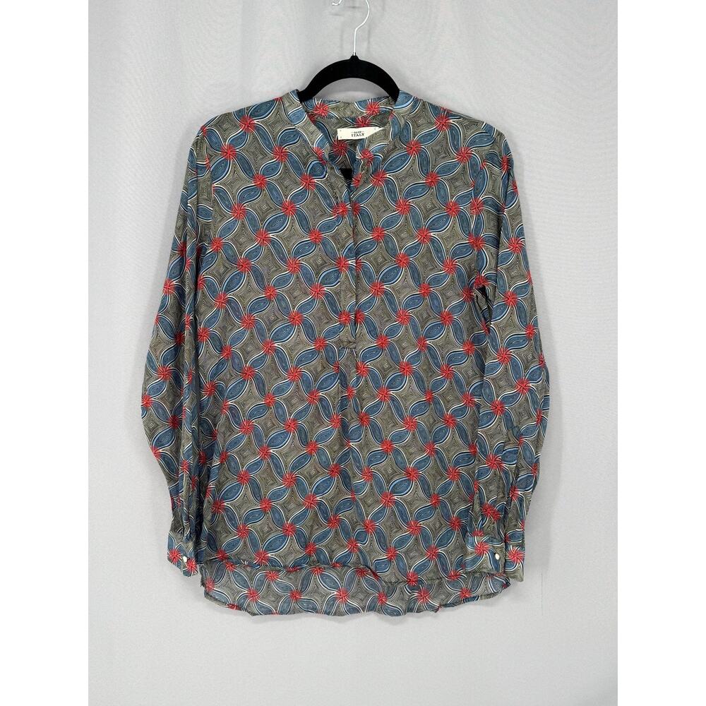 0039 Italy Blouse Womens Medium Multicolor Geometric Print Tunic Top Long Sleeve